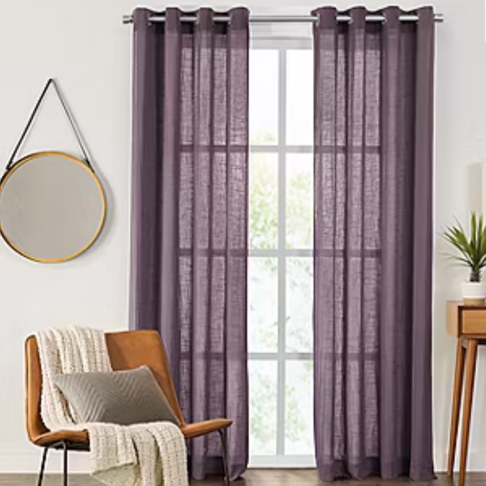 Fieldcrest Arden Solid Cotton Sheer Grommet Top Single Curtain Panel-purple
